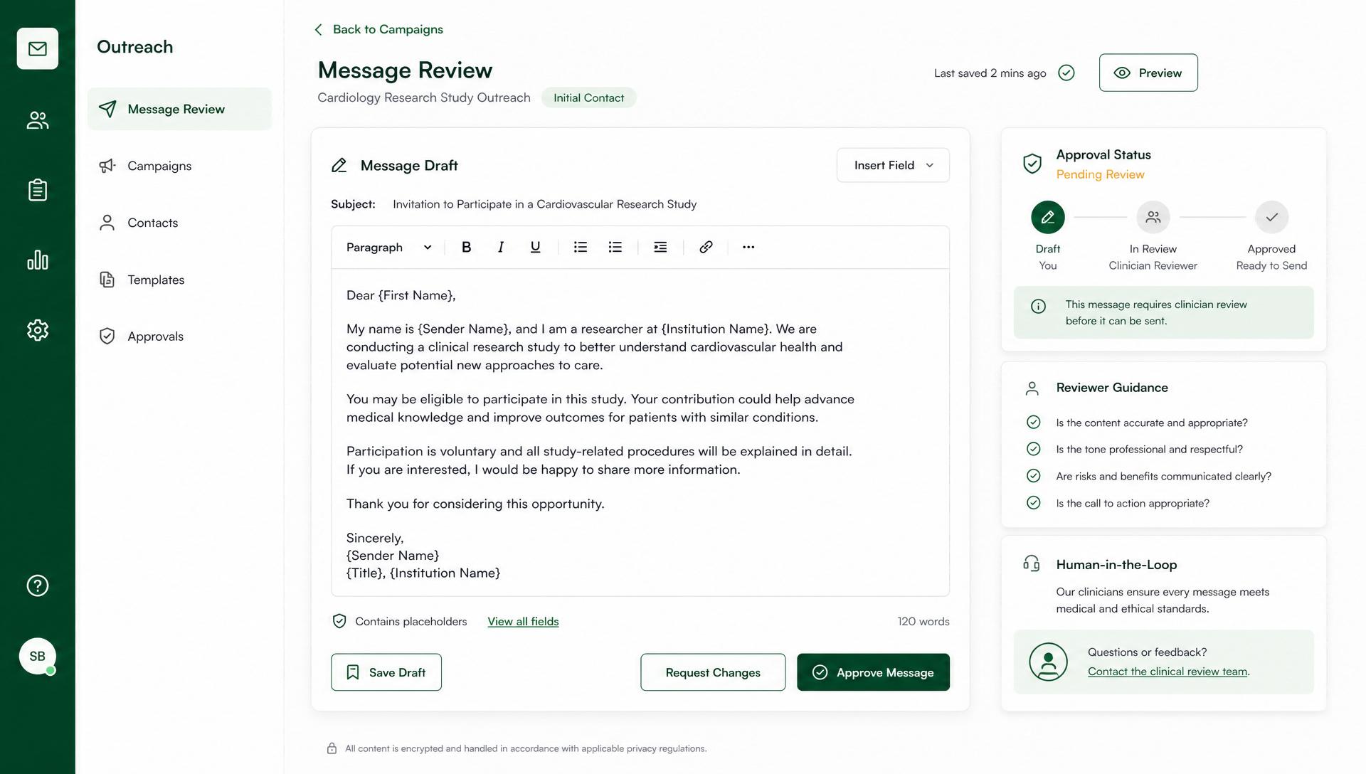 Outreach review — human-in-the-loop approval before any message is sent.